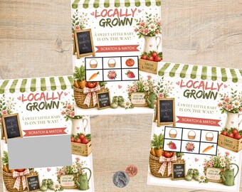 Locally Grown Baby Shower Scratch Off Card | Farmers Market Theme Activity | Garden Style