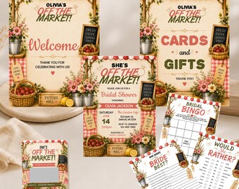 She's Off the Market Bridal Shower Bundle | Editable Invitation, Signs & Games + Printed Scratch Cards | Corjl
