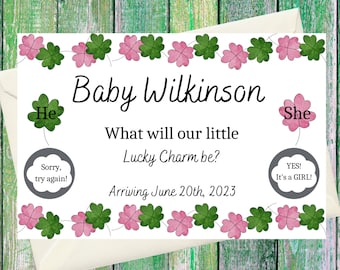 St. Patrick's Day Gender Reveal Scratch Card – Lad or Lass Baby Announcement