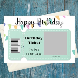 Personalized Birthday Ticket Scratch off Card with Ribbons - Birthday Voucher - Surprise Gift, Custom Birthday Gift Card - Birthday Coupon
