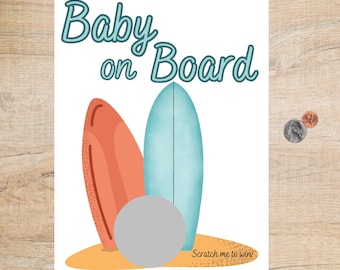 Surfing Baby Shower Scratch Off Game | Baby on Board Surf Theme, Beach Party Favor | Summer games | Giveaway Game | Raffle Ticket