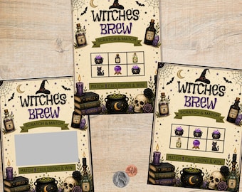 Witches Brew Halloween Scratch Off Card Game | Match 3 Cauldrons Party Activity