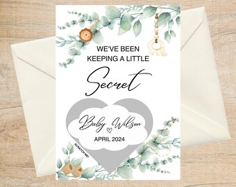 Personalized Scratch Off Pregnancy Announcement Card – Greenery Design