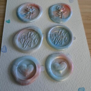 Pretty Valentine&#39;s Day Wax Seal stickers set of 6 Hand Painted Vintage