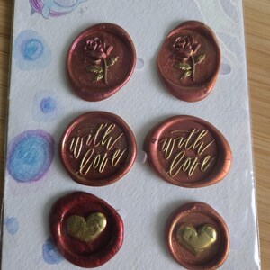 Pretty Valentine&#39;s Day Wax Seal stickers set of 6 Hand Painted Vintage