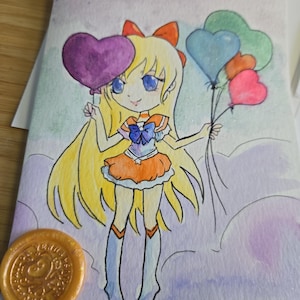 Bella ragazza magica Guardiana Venere Dea dell'amore Biglietto d'auguri dipinto a mano