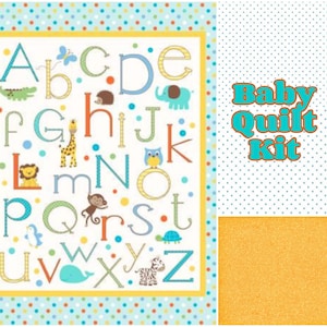 Baby quilt kit, abc&#39;s, alphabet animals, monkey lion, giraffe elephant, whale zebra, alligator zoo, baby boy, toddler easy diy,cotton fabric
