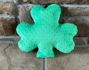 Shamrock pillow, Saint Patrick's Day decor, green minky, throw pillow, handmade Irish, Ireland lucky fun, decorative shape pillow, clover