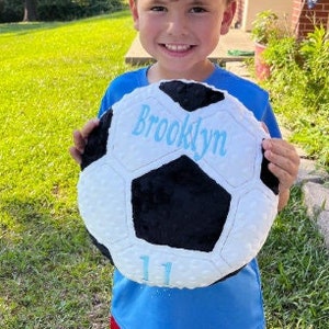 Personalized Soccer Pillow, Soft minky plush pillow, kids sports ball softie, plushie throw pillow, embroidered, stuffed handmade, child toy