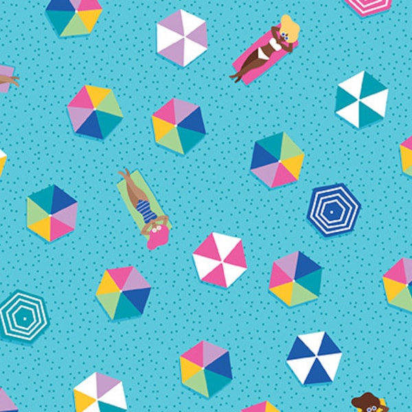 Riley Blake fabric, Aqua sunshine blvd, beach umbrellas, summertime, umbrellas, pool, happy, fabric by the yard quilting cotton