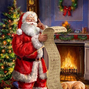 Santa Claus fabric panel, Christmastime is Here, Naughty or Nice, Riley Blake Christmas Time, cotton quilting, vintage retro, nostalgic