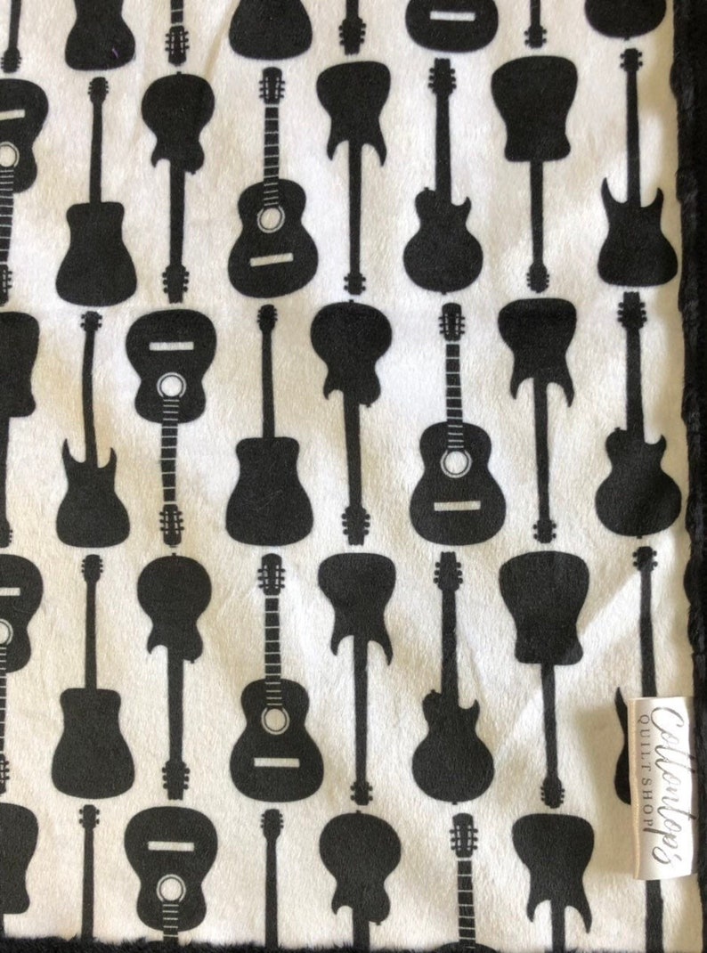 Guitar blanket personalized baby blanket music minky black | Etsy