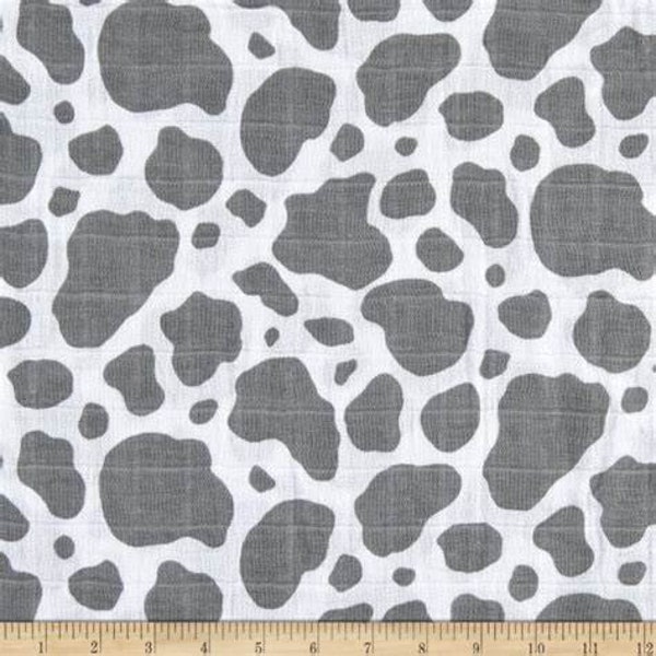 Cow print Double Gauze, Fabric by the yard,  white gray, Shannon Fabrics, muslin, cotton swaddle baby, cow spots steel