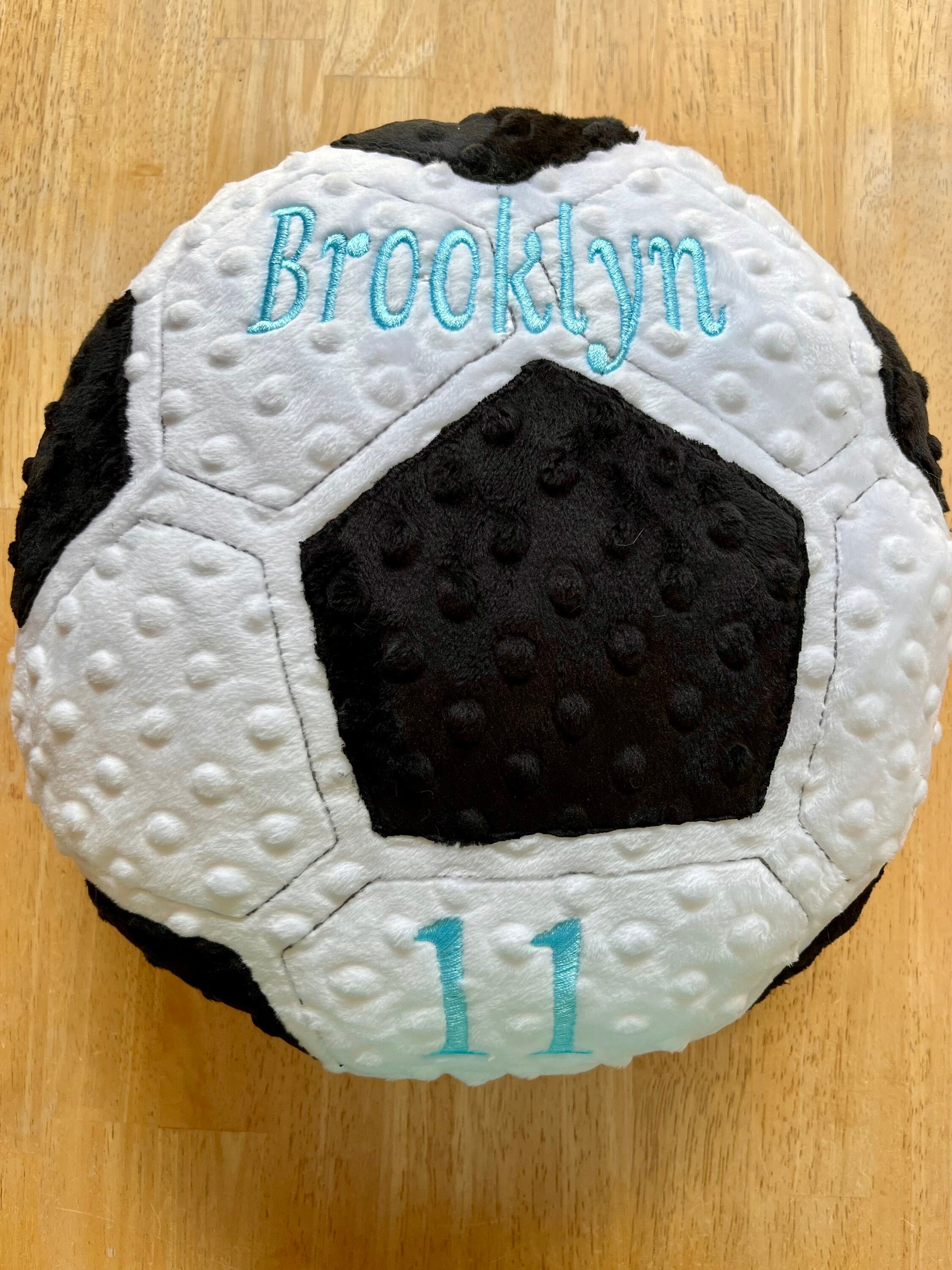 Personalized Soccer Pillow, Soft minky plush pillow, kids sports ball softie, plushie throw pillow, embroidered, stuffed handmade, child toy