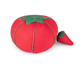 Tomato Pin Cushion, 2 3/4" Red with Strawberry designed to sharpen pins, holder nostalgic retro