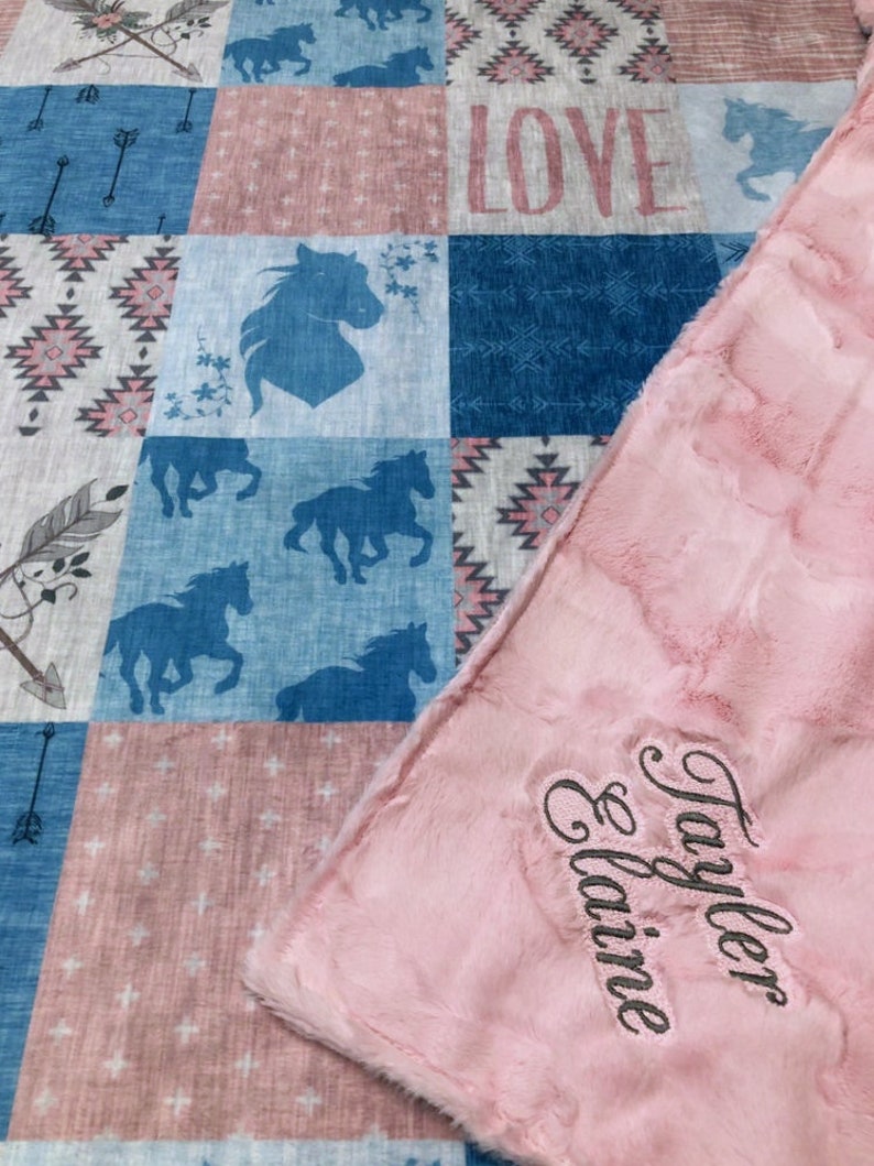 Boho Horse Blanket Baby Girl Designer Minky Gift for Etsy