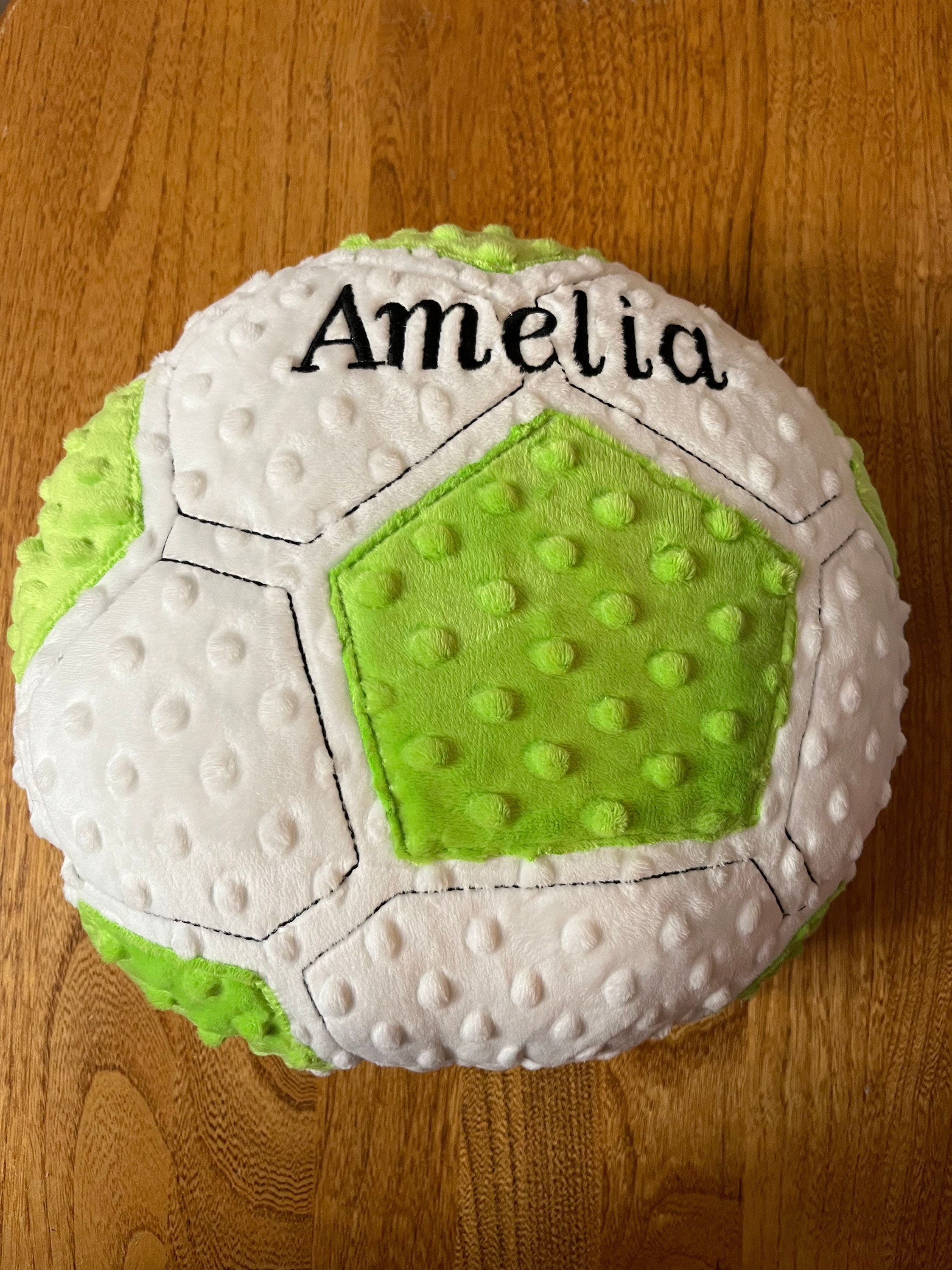 Personalized Soccer Pillow, Soft minky plush pillow, kids sports ball softie, plushie throw pillow, embroidered, stuffed handmade, child toy