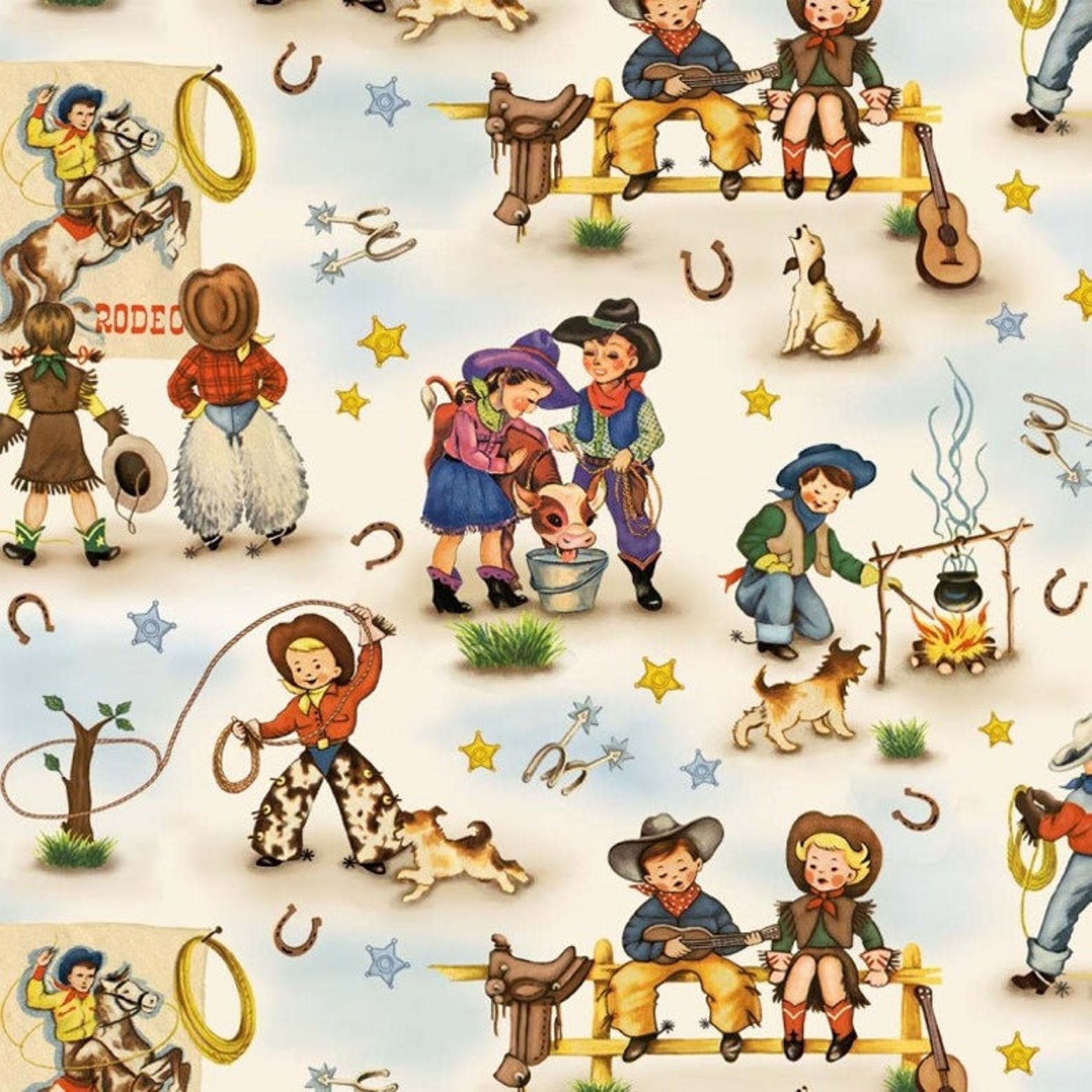 Cowboy Fabric by the yard vintage print cotton quilting Etsy