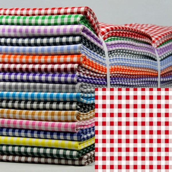 Gingham check fabric, cotton by the Half yard or yard, plaid fall colors orange black white red green purple yellow light blue tan gray