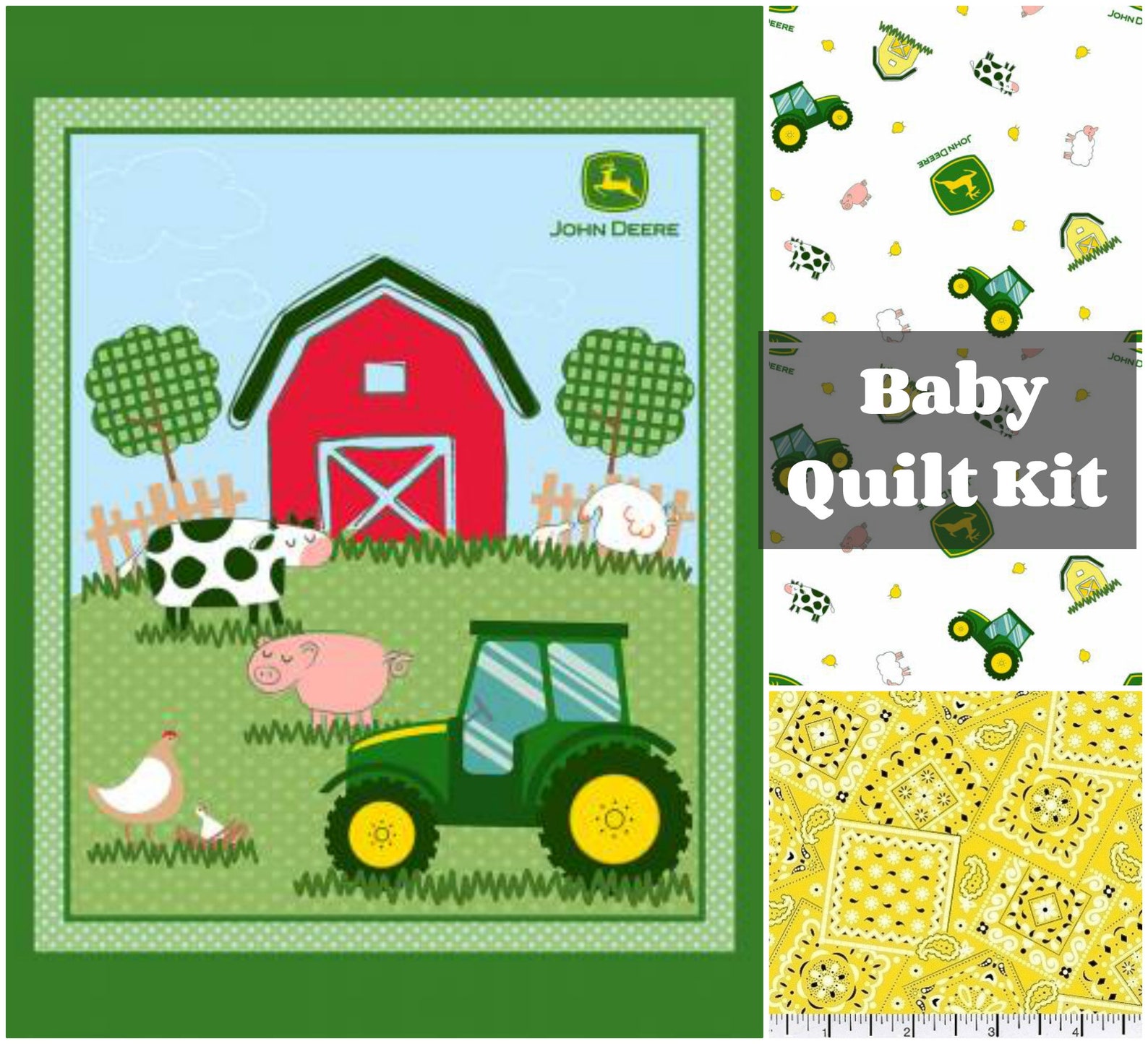 Baby quilt kit John Deere green tractor farm animals barn Etsy