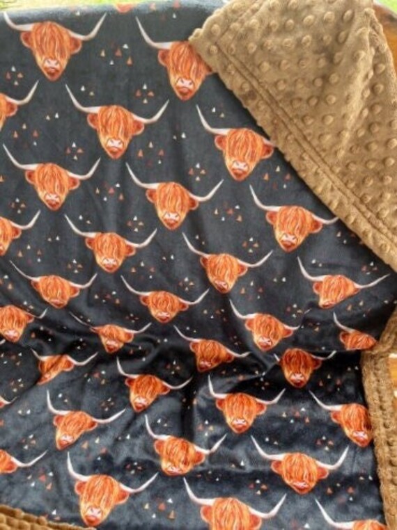 Highland Cows Blanket Cattle Cow Heads Minky Baby Boy Cow Etsy