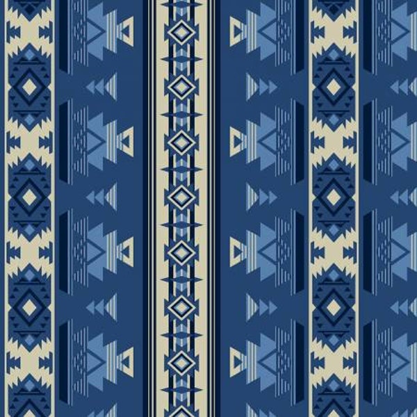 Southwest Flannel, fabric by the yard, Blue stripe, Spirit Trail, # 53363F-1, soft heirloom cotton