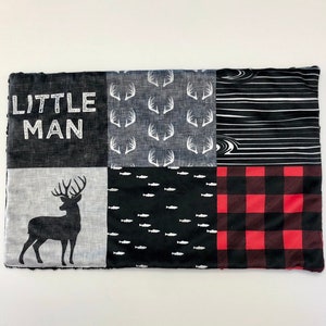 Little man burp cloth,minky burp cloth,woodland buck deer,new baby gift,baby shower,antlers,buffalo plaid,lumberjack,designer minky,lovie image 2