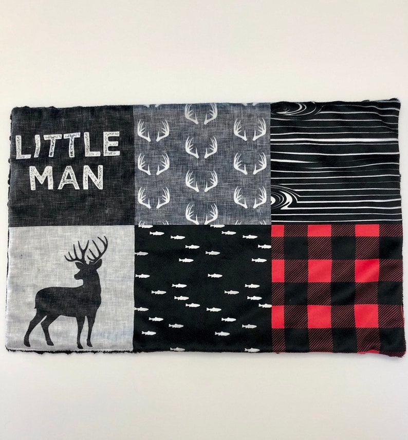 Little man burp cloth,minky burp cloth,woodland buck deer,new baby gift,baby shower,antlers,buffalo plaid,lumberjack,designer minky,lovie image 2