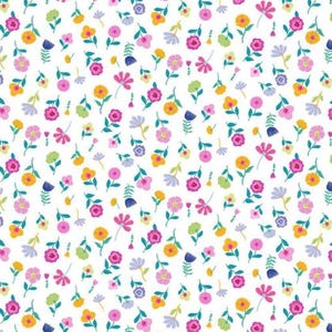 Dear Stella fabric, by the yard or half yard, floral baby fabric, quilting cotton, D2943 White, pink, flowers