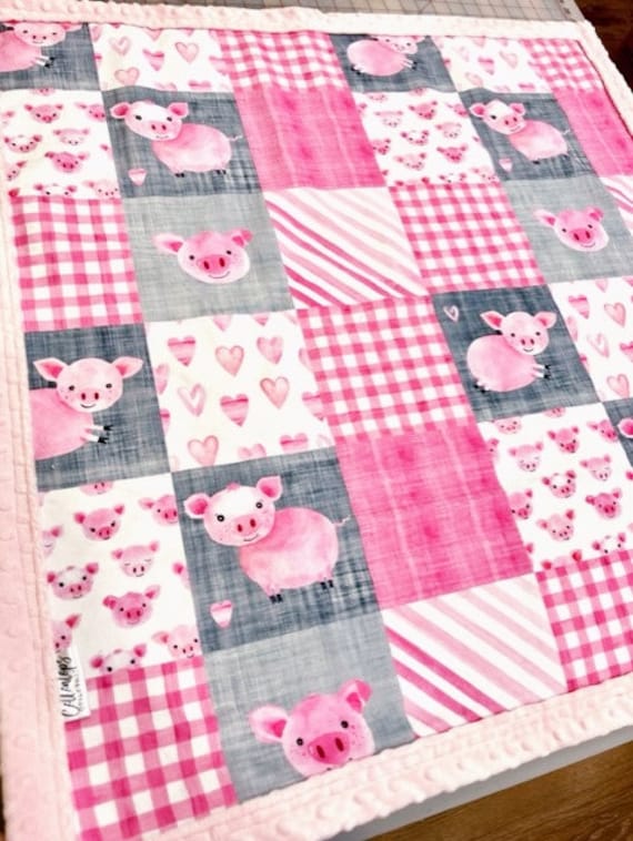 Pink Pig Baby Girl Blanket Piglet Piggy Flowers New Baby Gift
