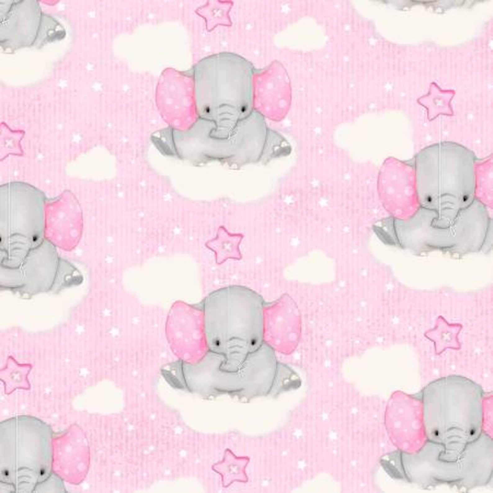 Pink Elephants Flannel Fabric by the Yard Clouds Flannel Etsy