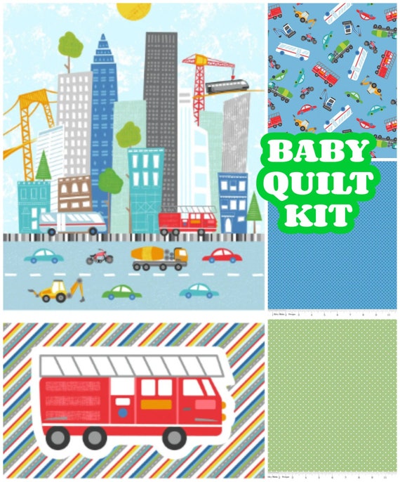 Sewing & Needlecraft Fabric dump trucks Baby quilt kit fun sewing project easy panel toddler