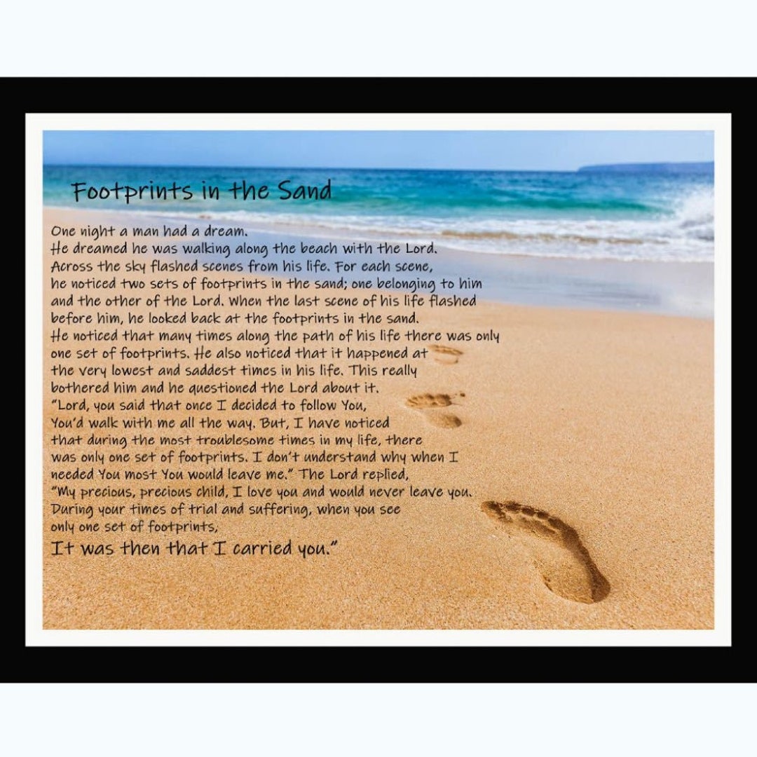 Footprints in the Sand, Cotton Fabric Panel, Christian, Religious