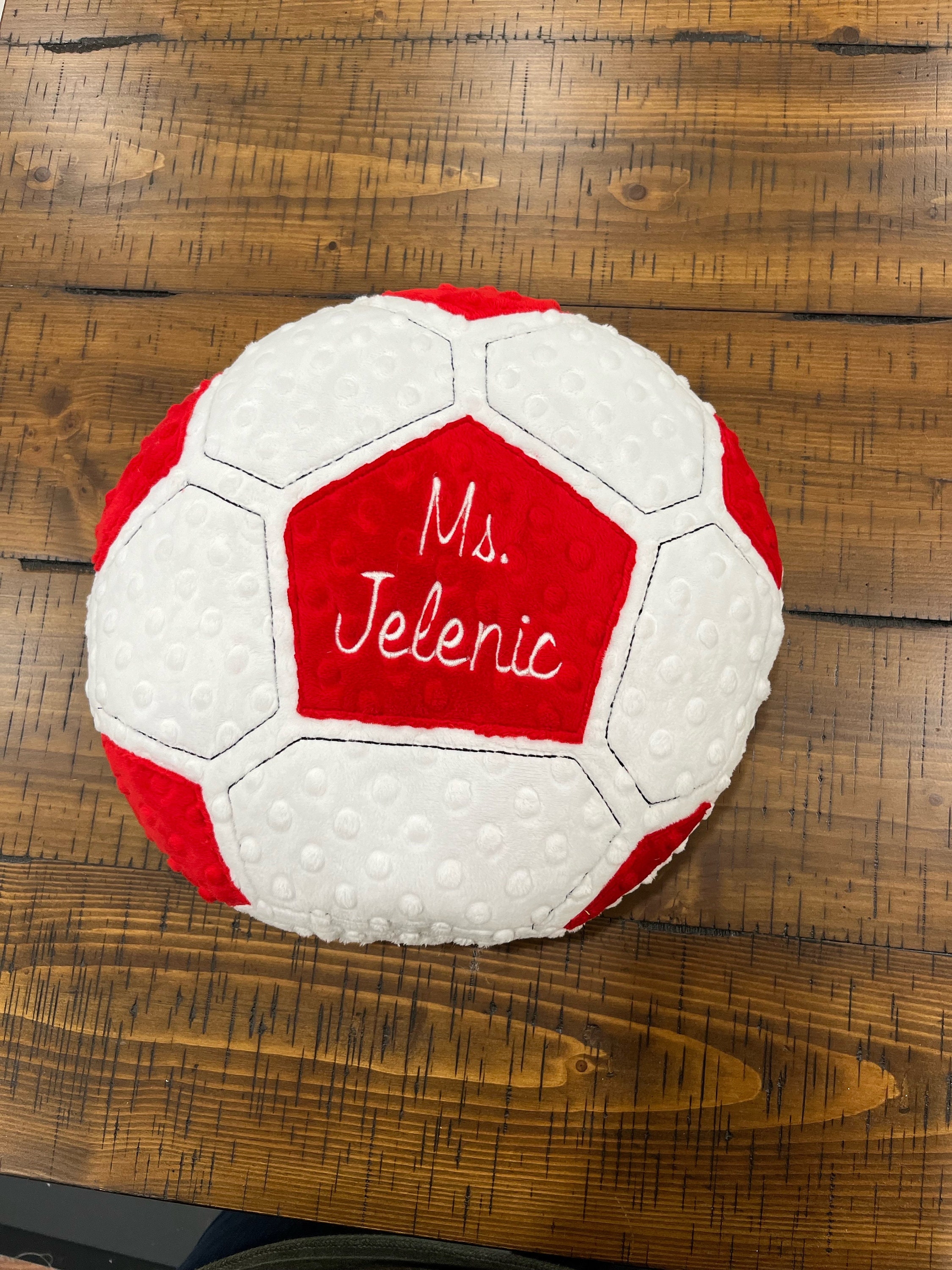 Personalized Soccer Pillow, Soft minky plush pillow, kids sports ball softie, plushie throw pillow, embroidered, stuffed handmade, child toy