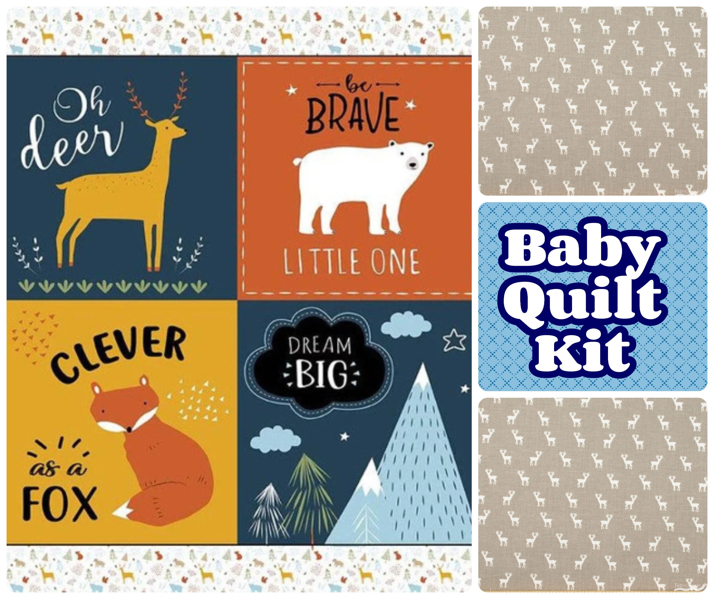 Baby Quilt Kit Woodland Animals Quilt Kit Navy Blue Etsy