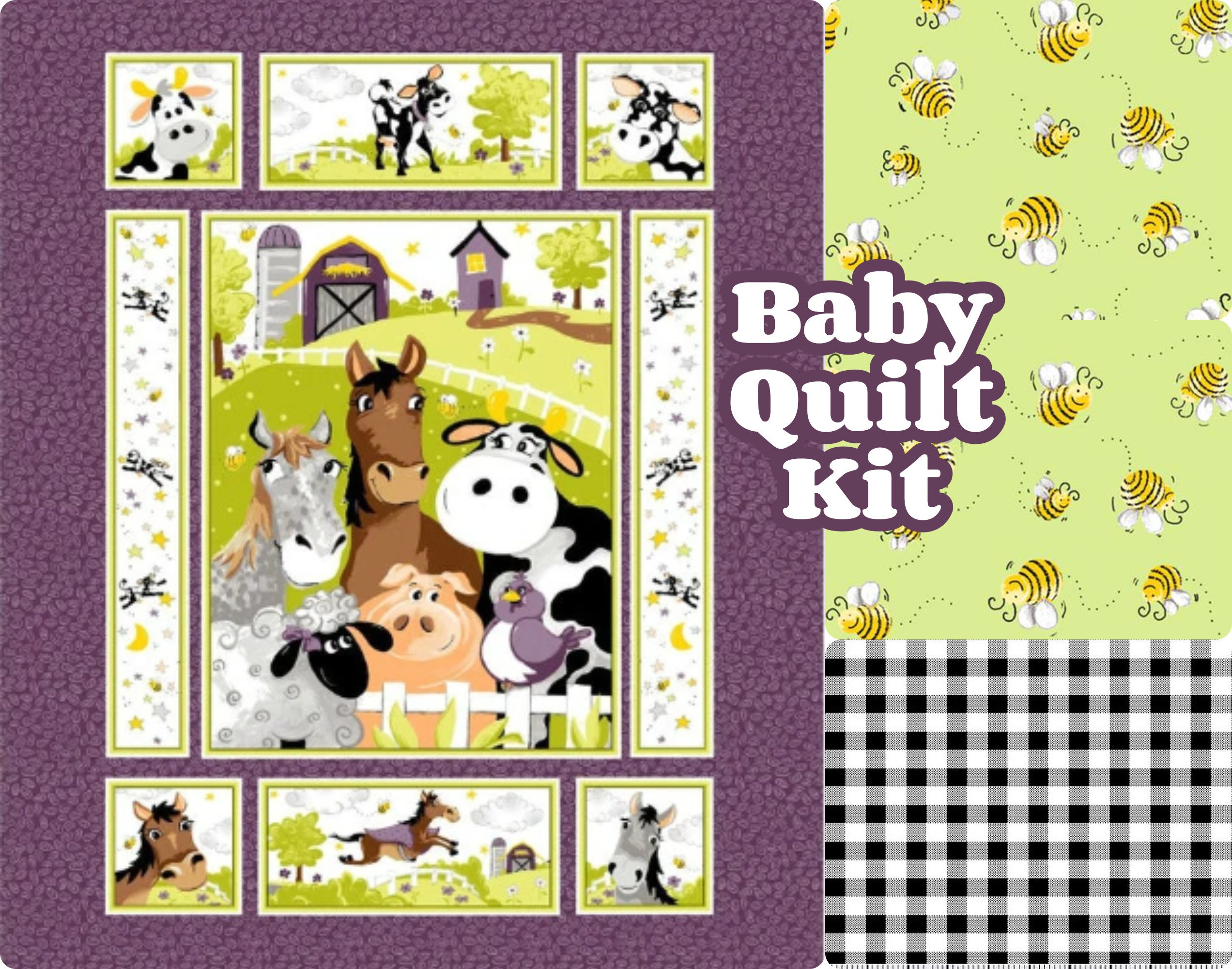 Barnyard Buddies Quilt Kit, Farm Panel Quick Easy Fun, Beginner Projec