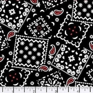 black and red bandana Fabric by the yard, 100 percent cotton quilting fabric, face mask making fabric supply, paisley, country, 1st quality