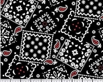 black and red bandana Fabric by the yard, 100 percent cotton quilting fabric, face mask making fabric supply, paisley, country, 1st quality