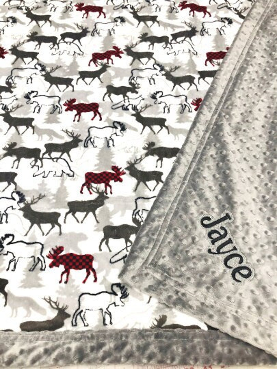 Moose Baby Blanket, Woodland Animals Personalized Minky Blanket