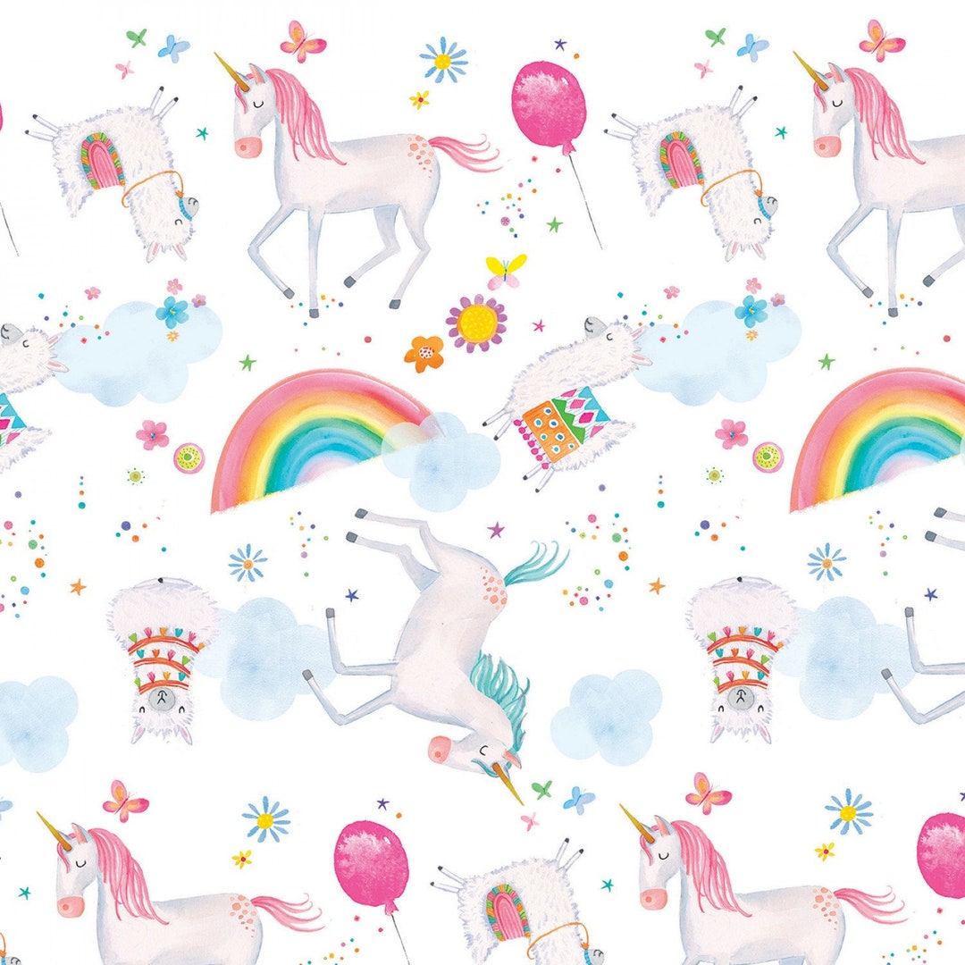 Unicorns and Rainbows Flannel Fabric by the Yard Llamas - Etsy