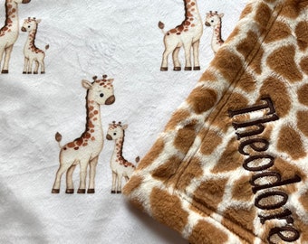 Giraffe baby blanket, gift for baby or toddler, minky soft faux fur,animal hide,new baby gift, jungle safari decor, boy girl, gender neutral