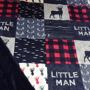 Little man blanket,Buffalo plaid baby blanket,woodland,Lumberjack,designer minky, hunting,faux quilt,deer,buck,rustic,antlers,country boy