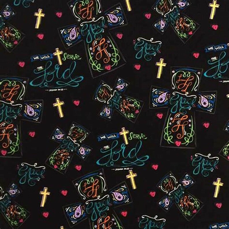 Christian Fabric by the yard Cross Fabric Inspirational Etsy