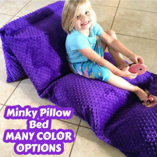 Pillow Bed for kids, girls boys, Minky soft cozy fun, sleepover, pajama party, Toddler, nap mat, floor lounger, gift for child, personalized