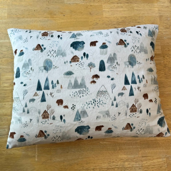 Woodland animals, pillow cover, soft minky, bison buffalo, bear mountains, dreamscape, baby toddler, pillowcase, pillow case for kids,