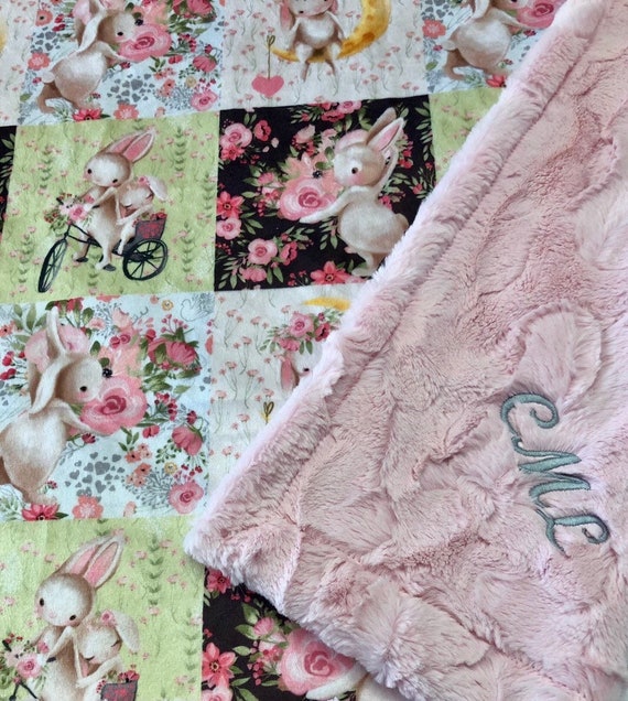 Bunny Baby Blanket Rabbit Hearts Floral Baby Girl Soft Fluffy
