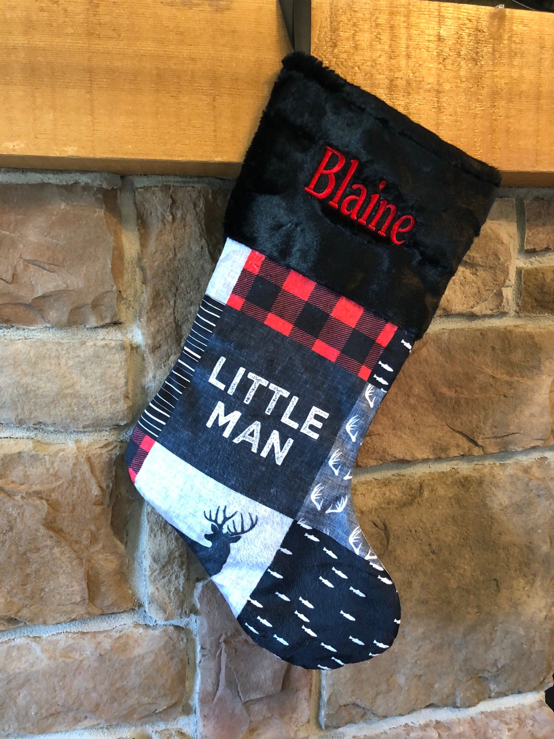 Baby Boy Christmas Stockings, Little Man Woodland, Personalized Option