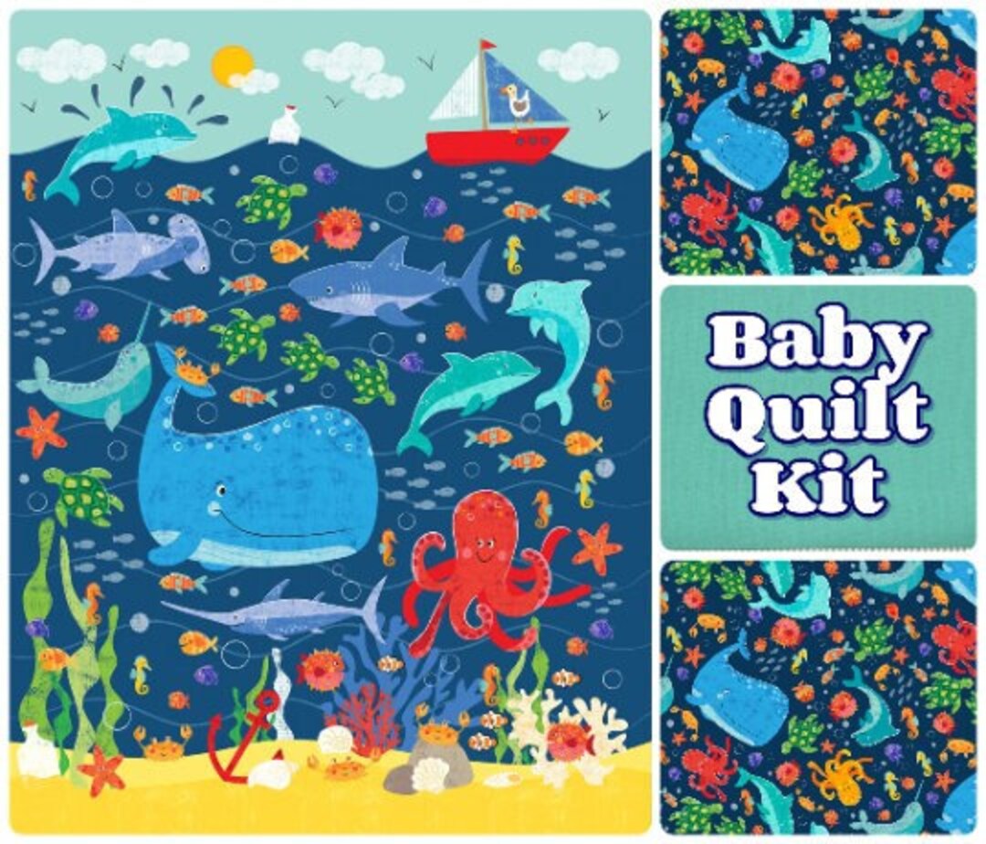 Baby Quilt Kit, Whale Quilt Kit, Ocean Nautical, Beach Sea Theme