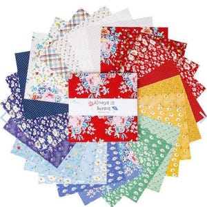 Always in Season 10 inch stacker, pretty floral, Riley Blake precut fabric, flower squares, cotton quilting, layer cake, easy quilt