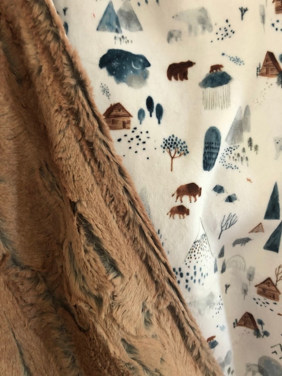 Woodland Baby Blanket Forest Animals Mountains Bear Buffalo Bison Cabin Boy Flannel Minky Rustic Nursery New Baby Gift Personalized Etsy Canada